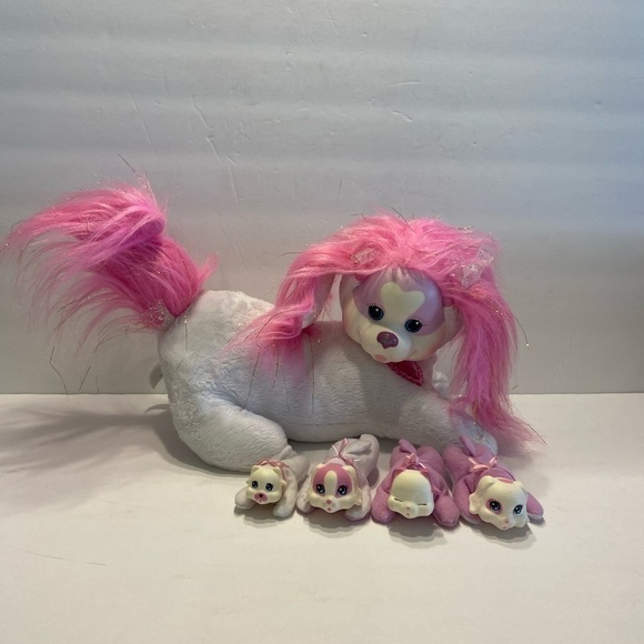 VINTAGE Pink Purple White Puppy Surprise Dog with 4 Pups - Picture 1 of 5